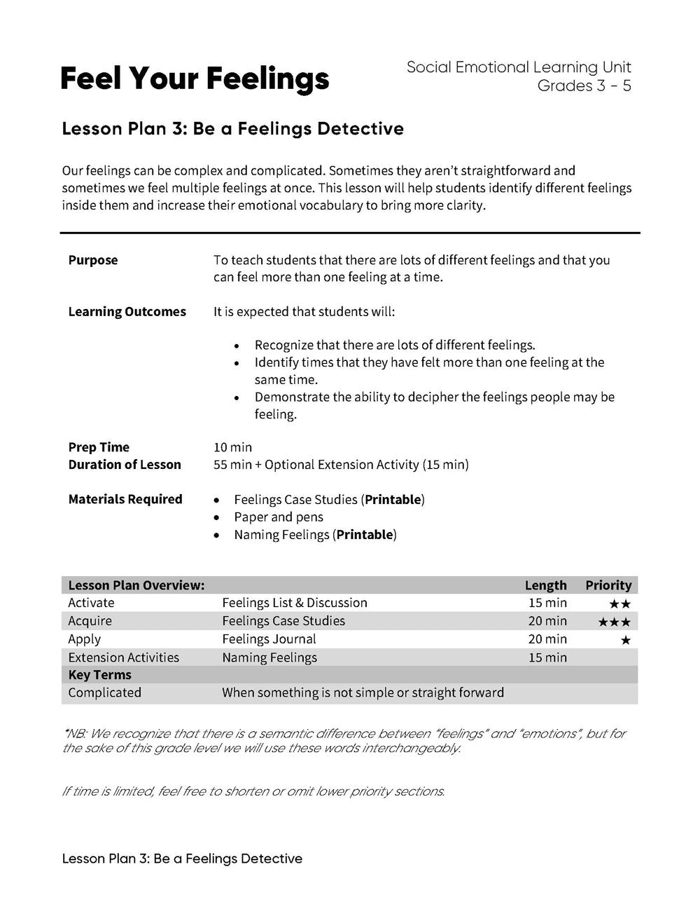 Lesson Plan 3: Be a Feelings Detective