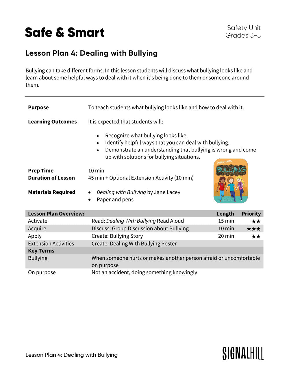 Lesson Plan 4: Dealing with Bullying