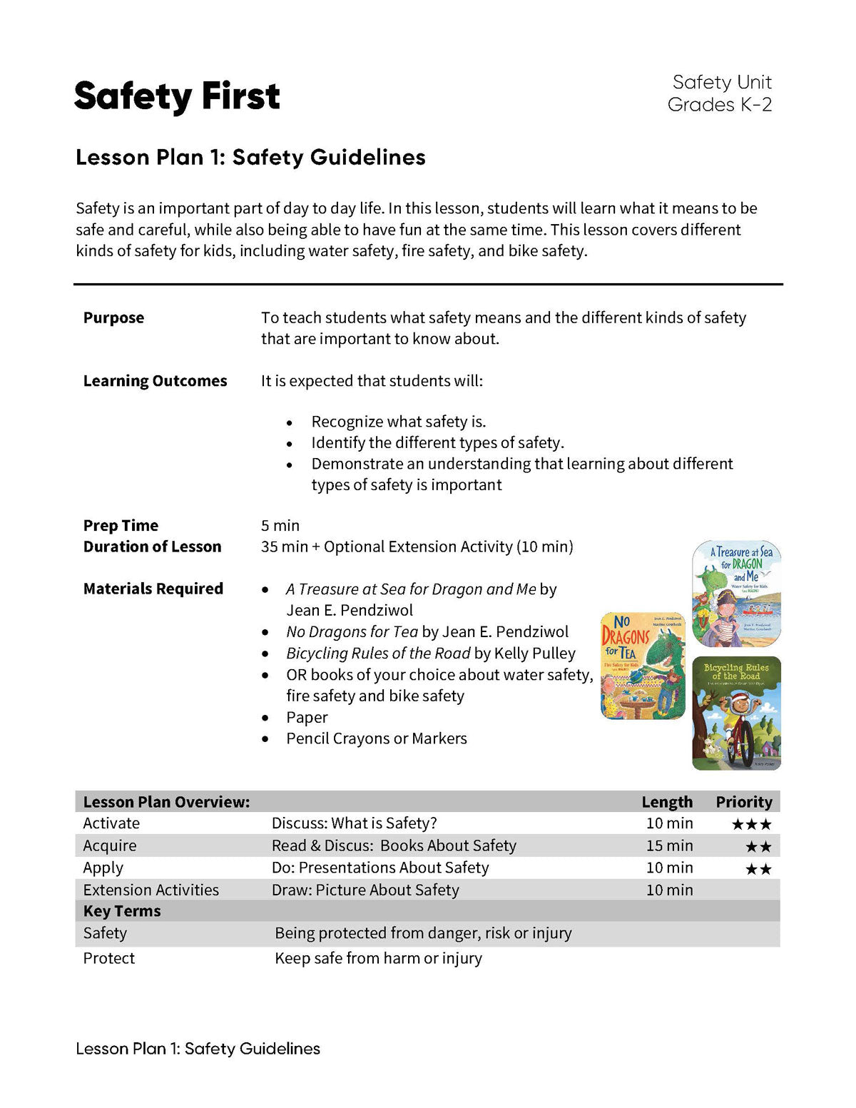 Safety First - Lesson Plan Bundle - Grades K-2 – Signal Hill