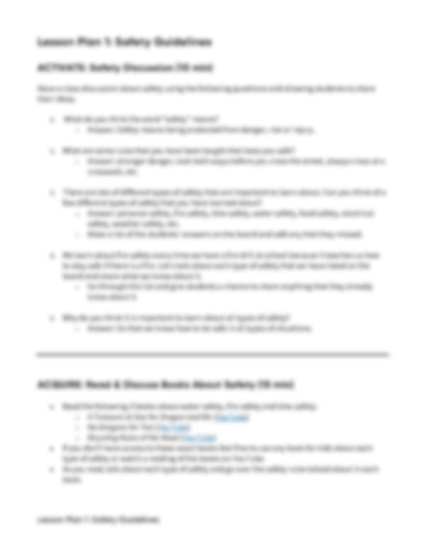 Safe Lesson Plan Example Gr. K-2 Lesson Plan: Safety Guidelines – Signal Hill
