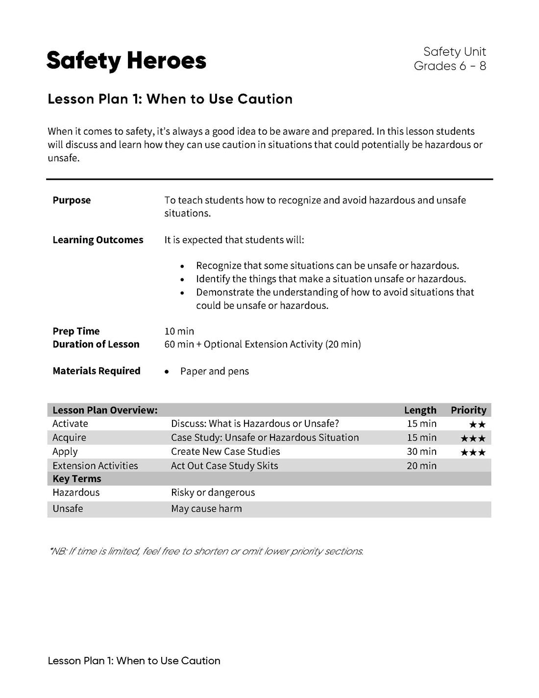Safety Heroes - Lesson Plan Bundle - Grades 6-8 – Signal Hill