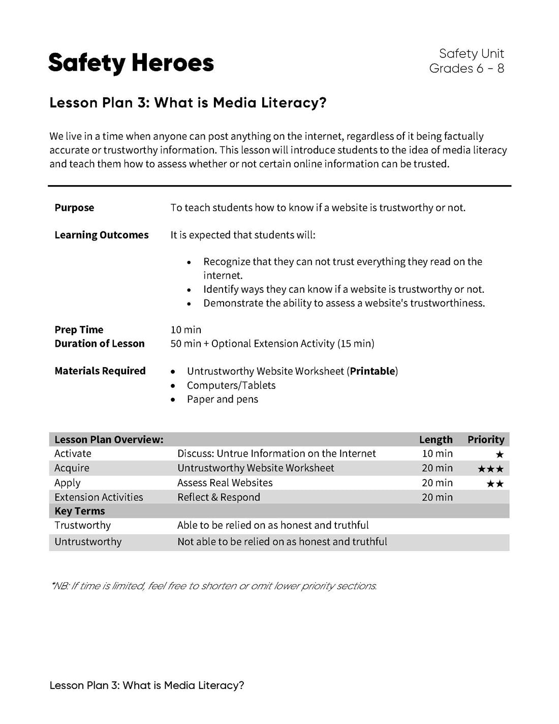 Lesson Plan 3: What is Media Literacy