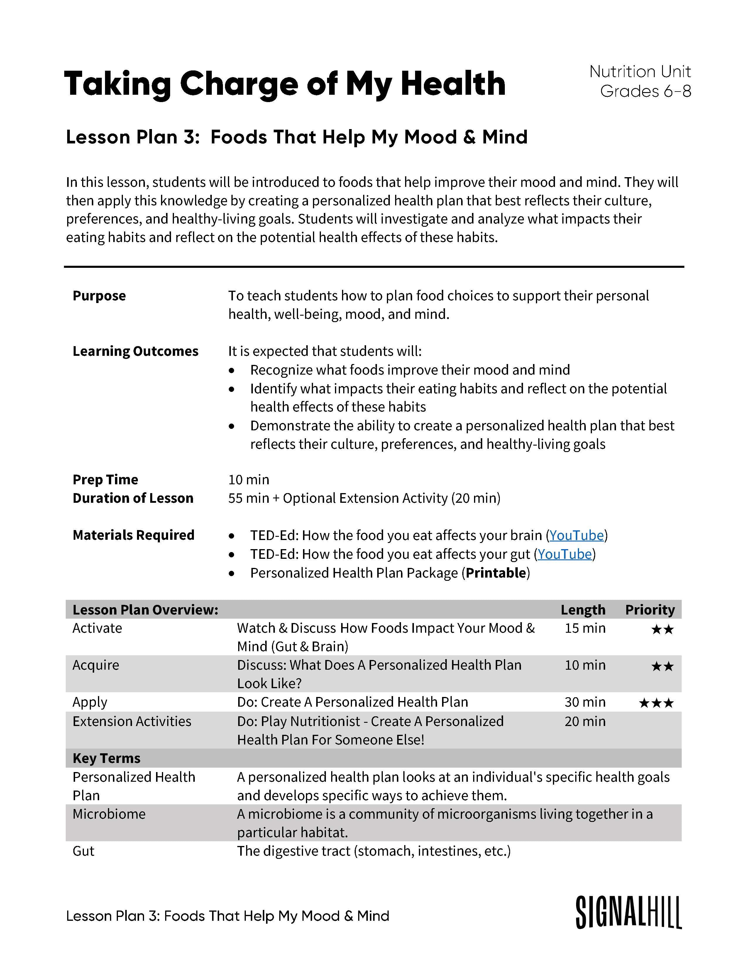 Taking Charge Of My Health - Lesson Plan Bundle – Signal Hill