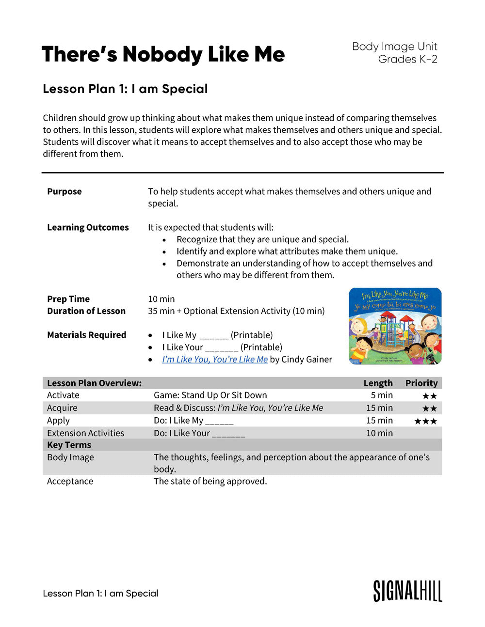 Lesson Plan 1: I am Special