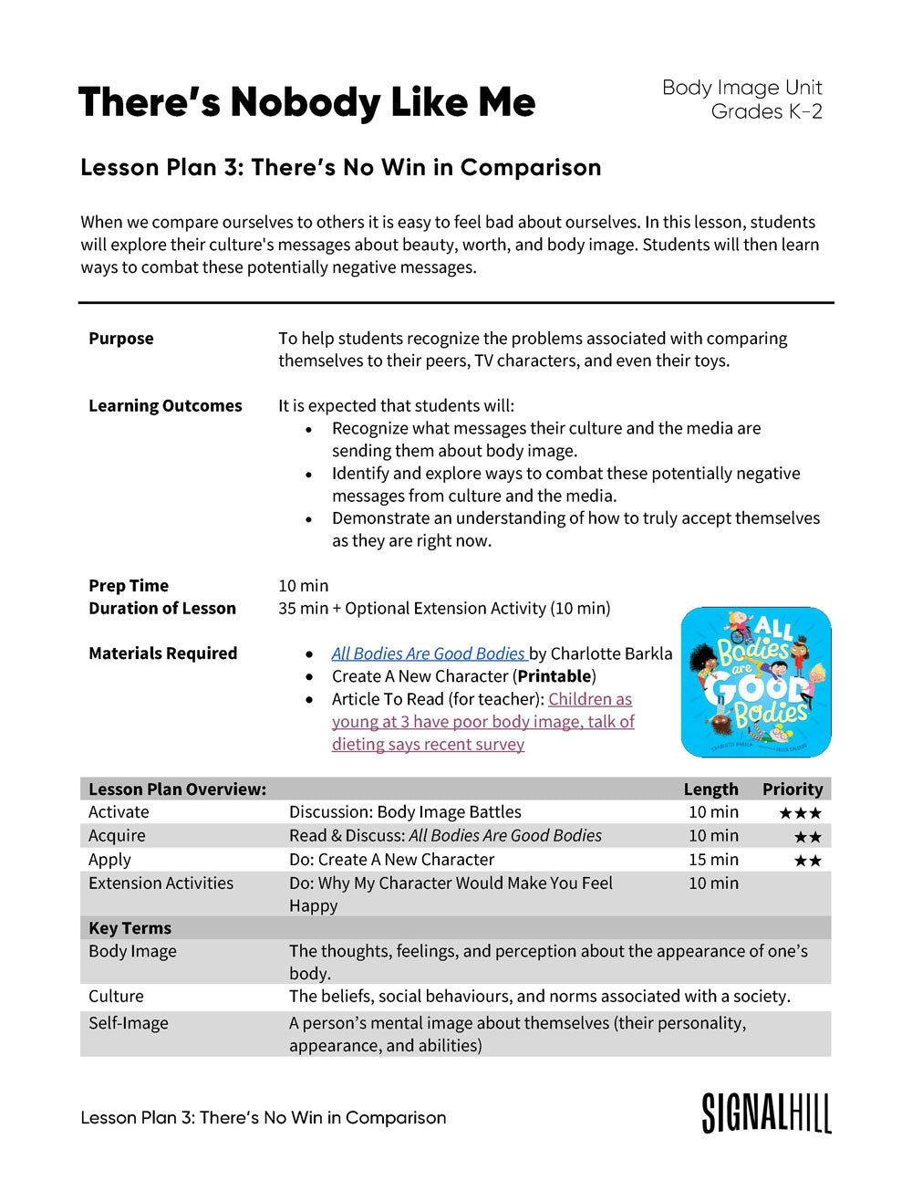 Lesson Plan 3: There's No Win in Comparison