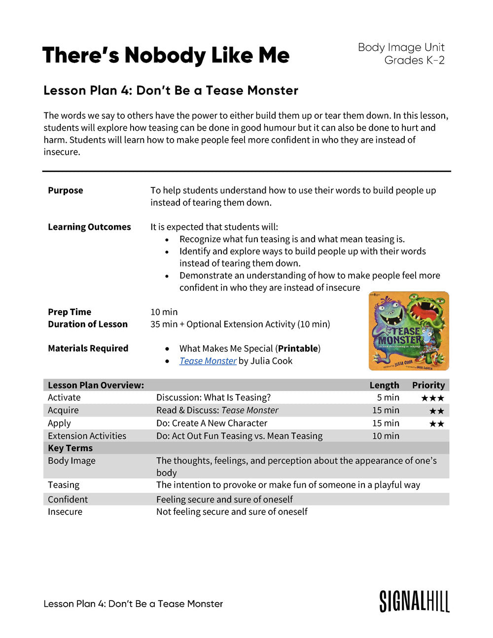 Lesson Plan 4: Don't Be a Tease Monster