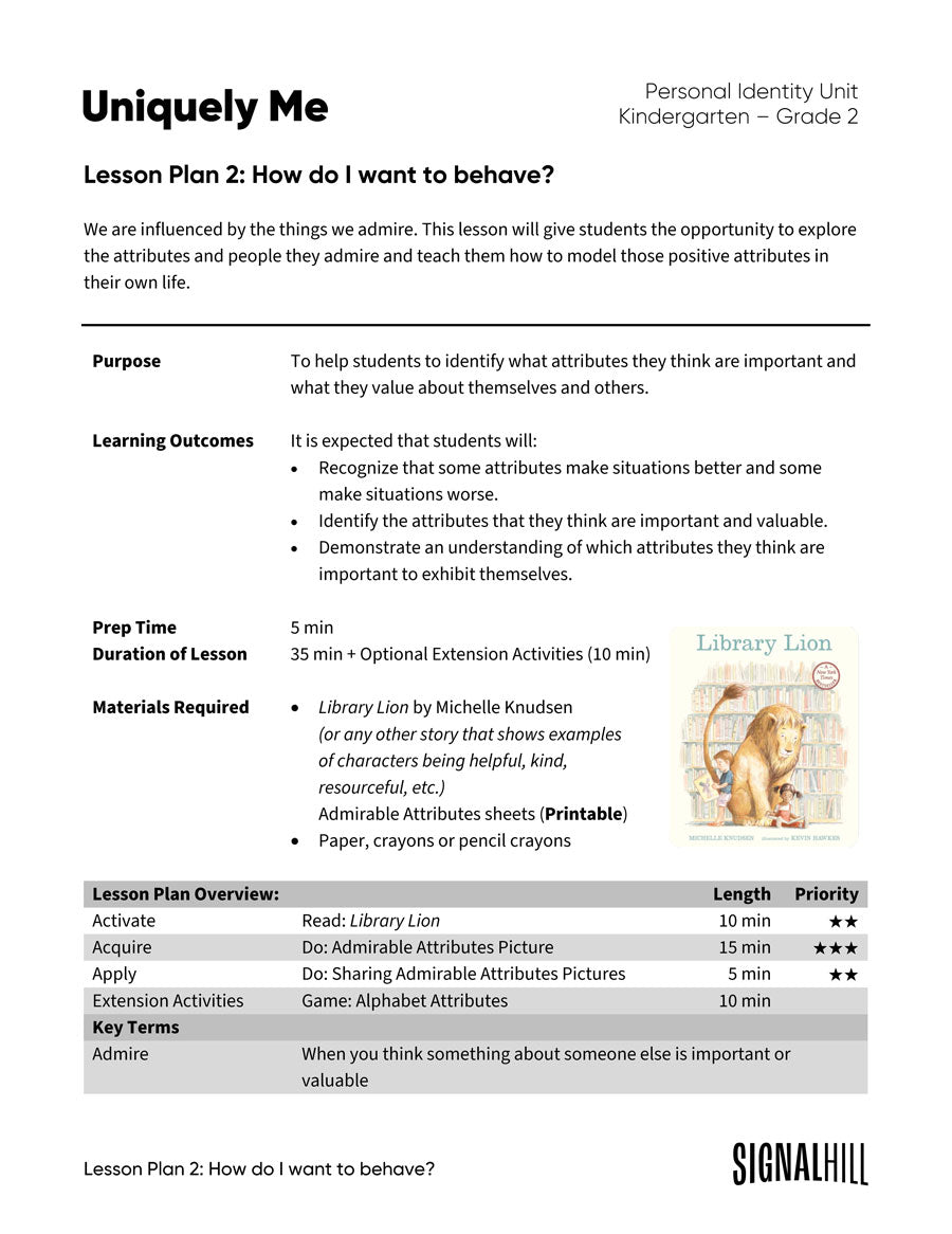 Uniquely Me - Lesson Plan Bundle (4 Lesson Plans)