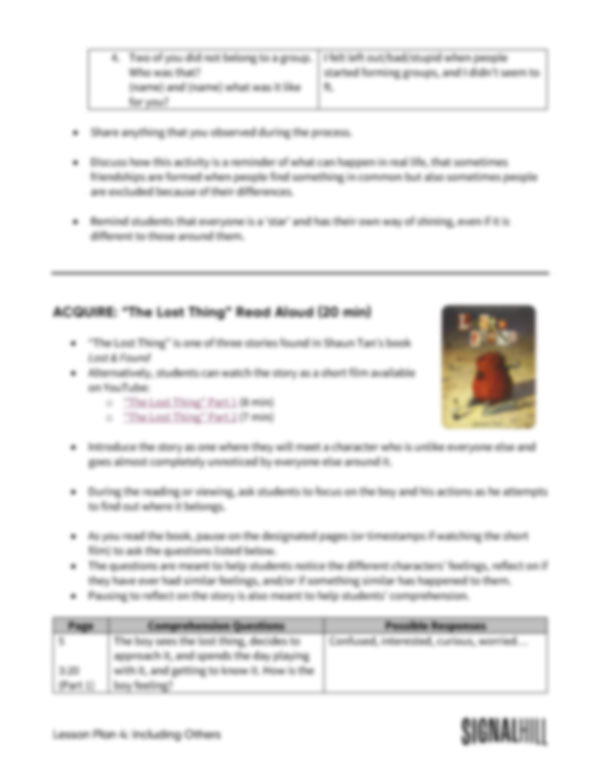 Lesson Plan 4: Including Others