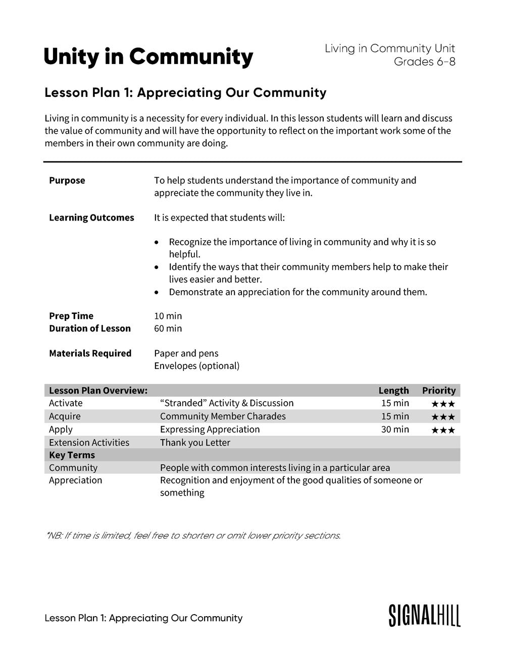 Unity in Community - Lesson Plan Bundle (4 Lesson Plans)