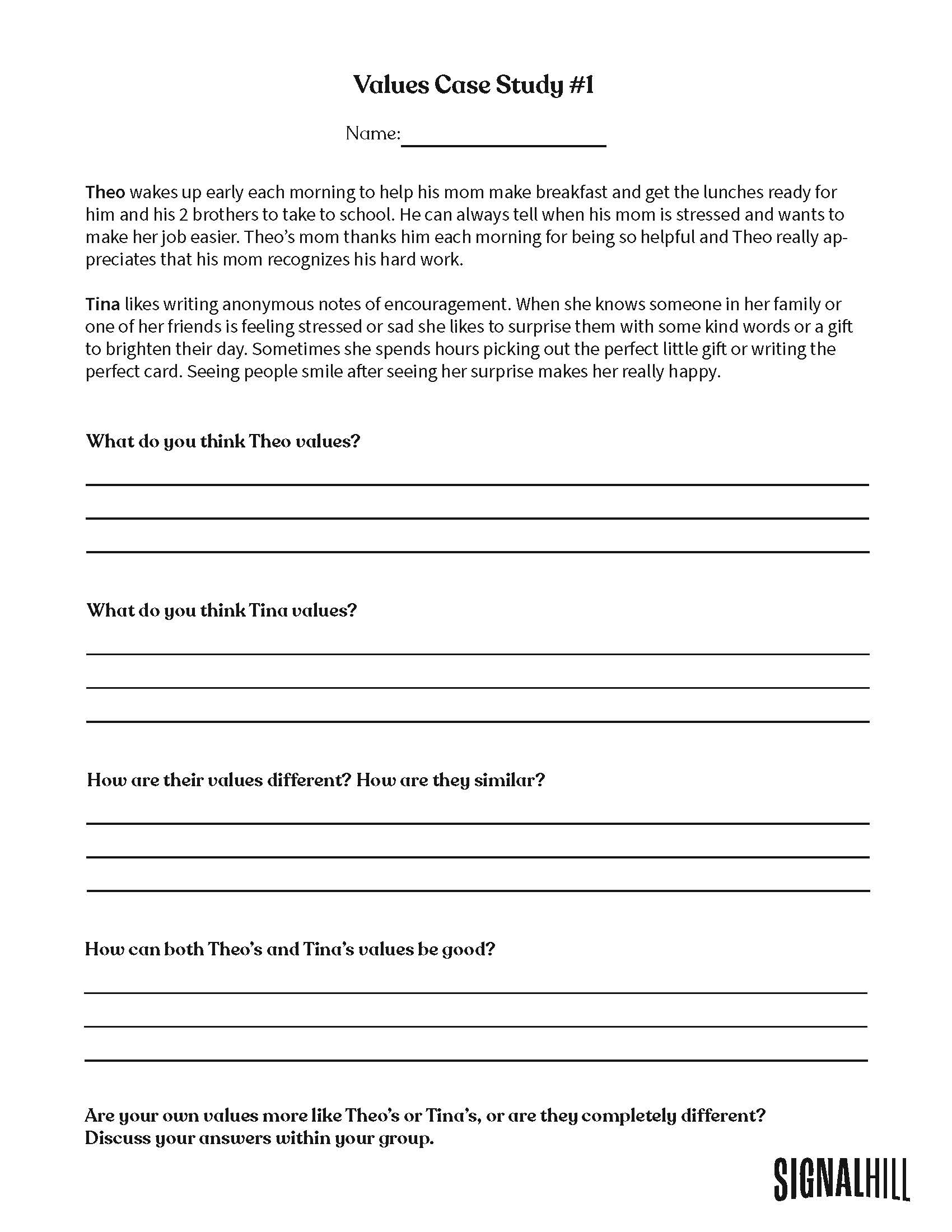 Grades 6-8 Lesson Plan: My Values – Signal Hill