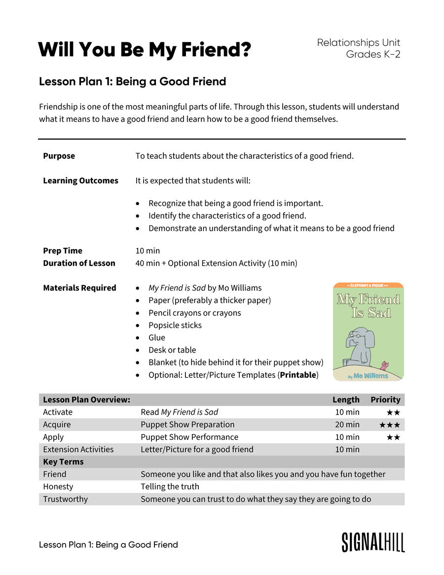 Will You Be My Friend? - Lesson Plan Bundle (4 Lesson Plans)